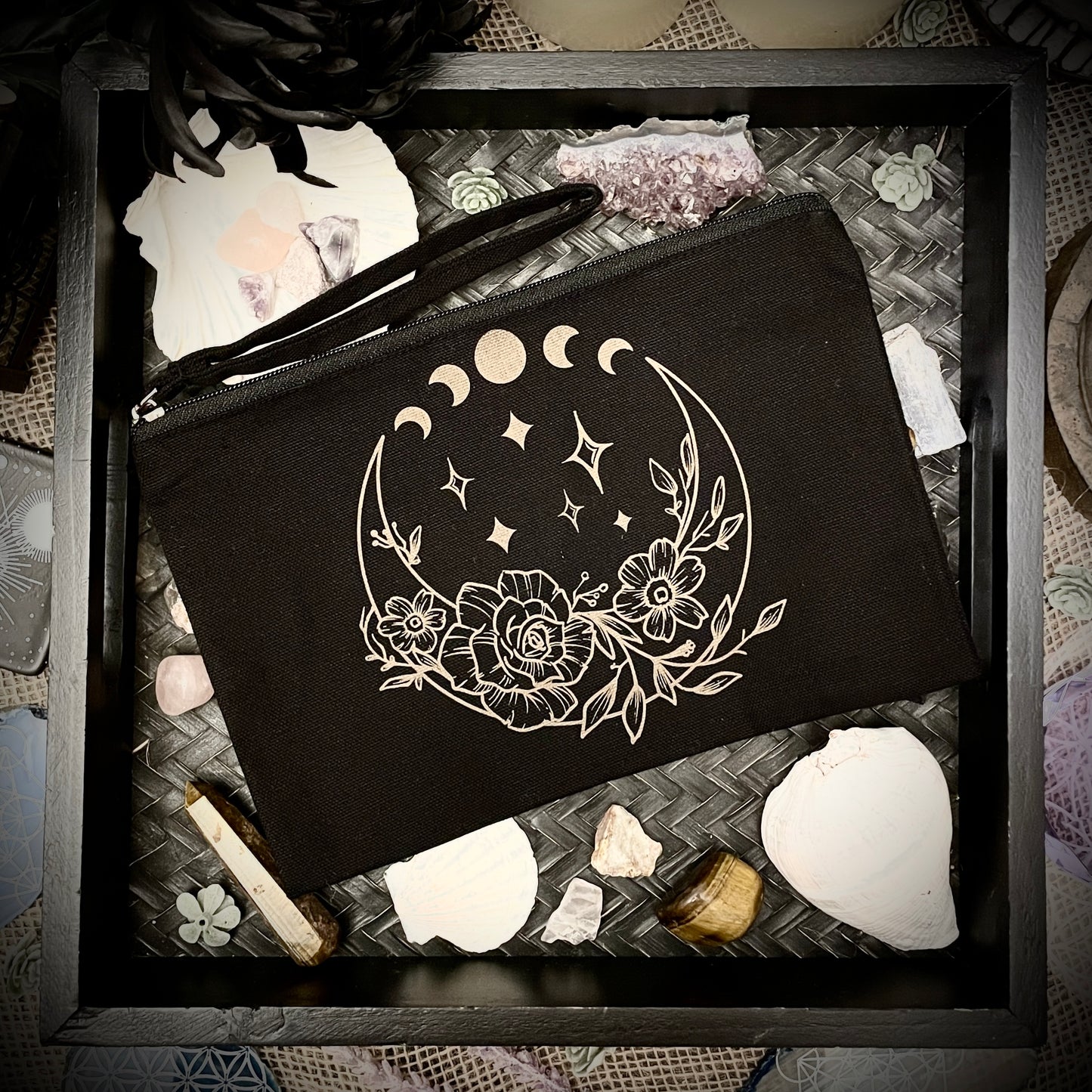 Moon & Flowers Wristlet Bag